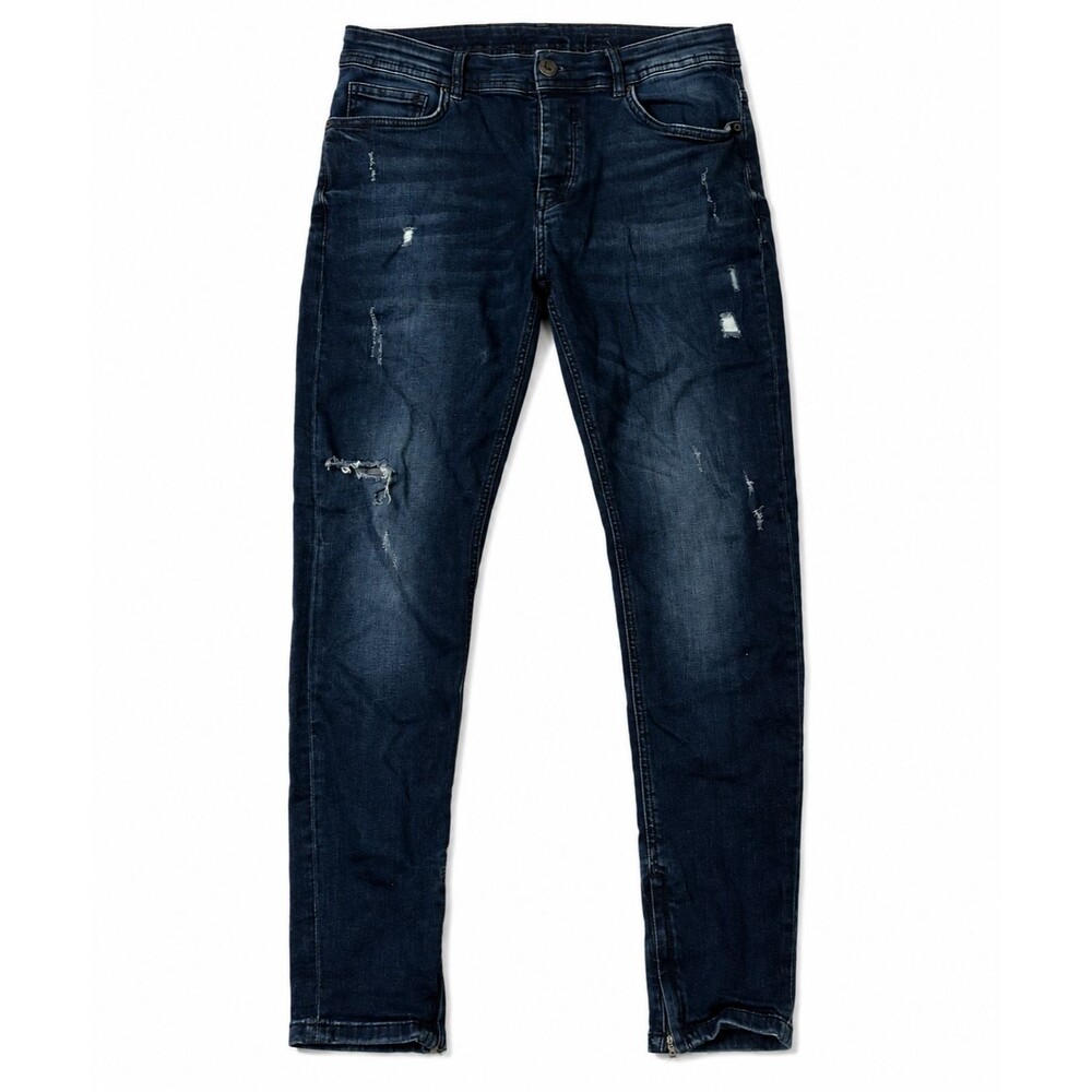 Mania Jeans Men’s Super Skinny Ripped Blue Jeans Size 32x32 Distressed Denim